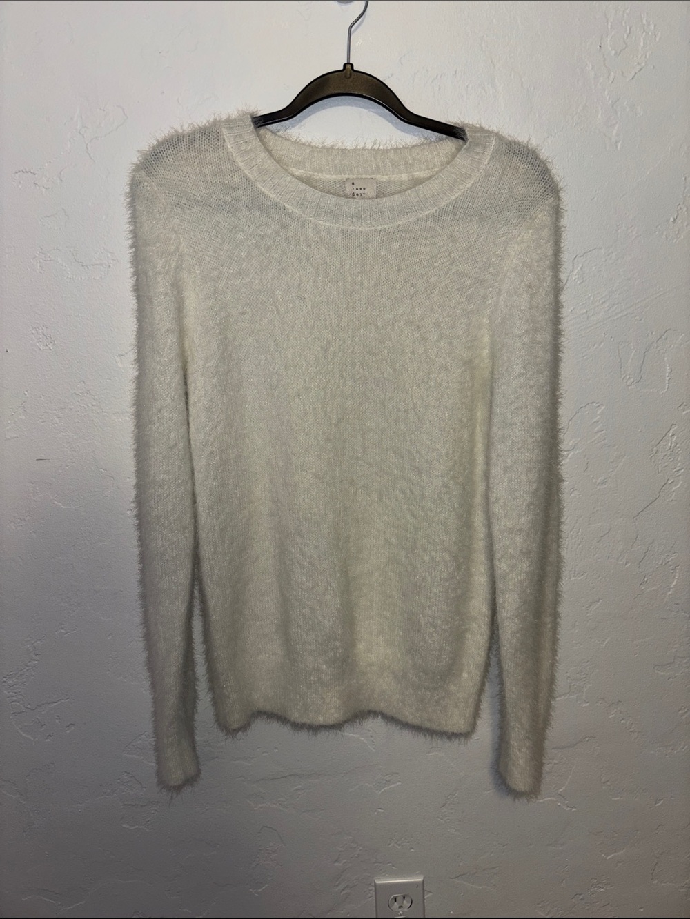 a new day Cream Fuzzy Crewneck Sweater